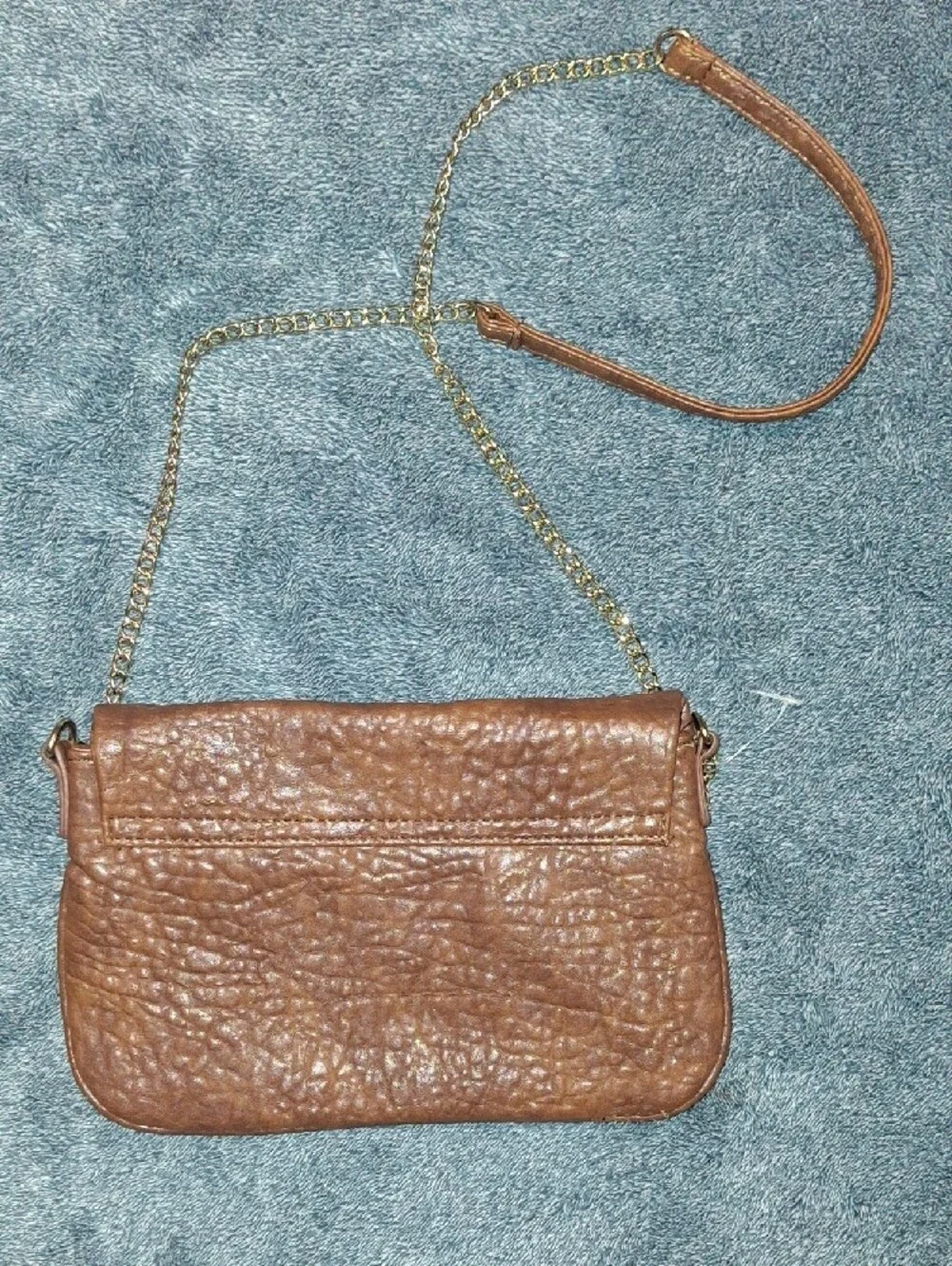RUE 21 Brown Leather Envelope Crossbody Bag with Gold Chain